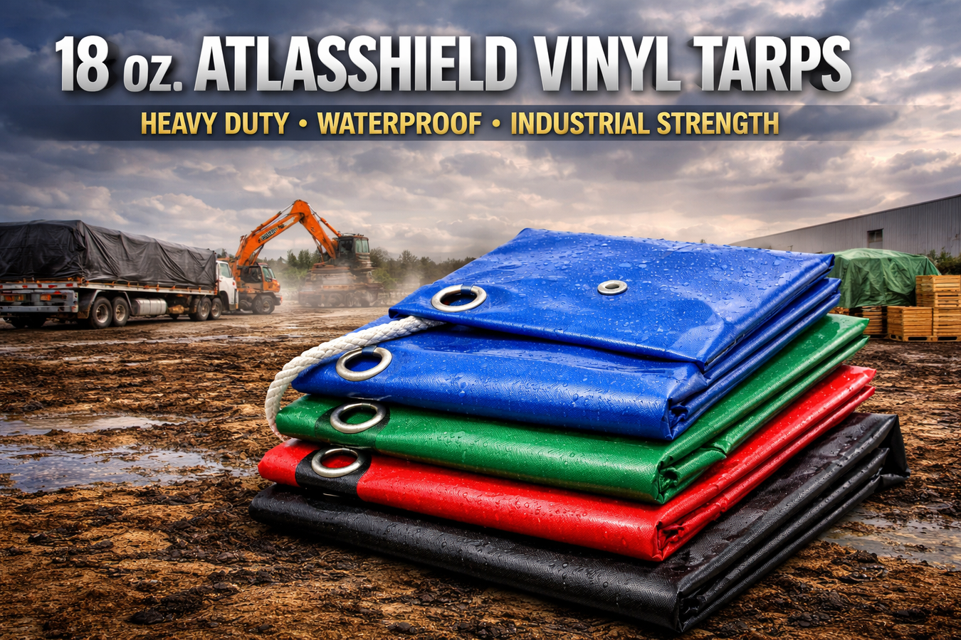 18 oz AtlasShield® Vinyl Tarps – Heavy Duty Waterproof Industrial Tarps