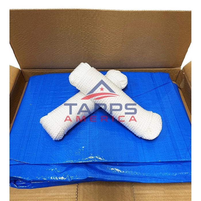 20'x 25' FEMA - Style Blue Self Help Fire Retardant Disaster Tarp Kit with 2 Ropes - Tarps America