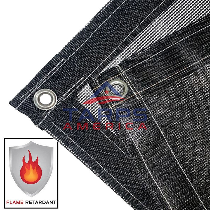 Black 8 oz. Medium Duty Fire Retardant Vinyl Coated Mesh Tarp by ShadeMax® - Tarps America