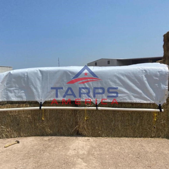 Custom Hay Tarp Cover with Hand Straps, 14 mil Black/White Heavy Duty Poly - Tarps America