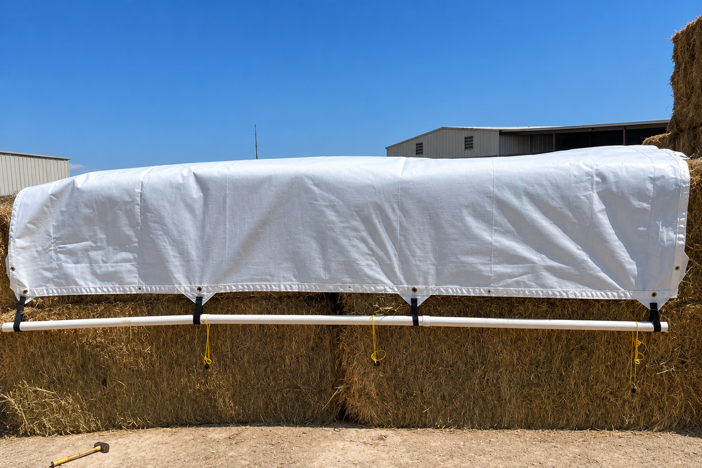 Hay Tarp Cover with Hand Straps 16 mil Blue/White Extra Heavy Duty Poly