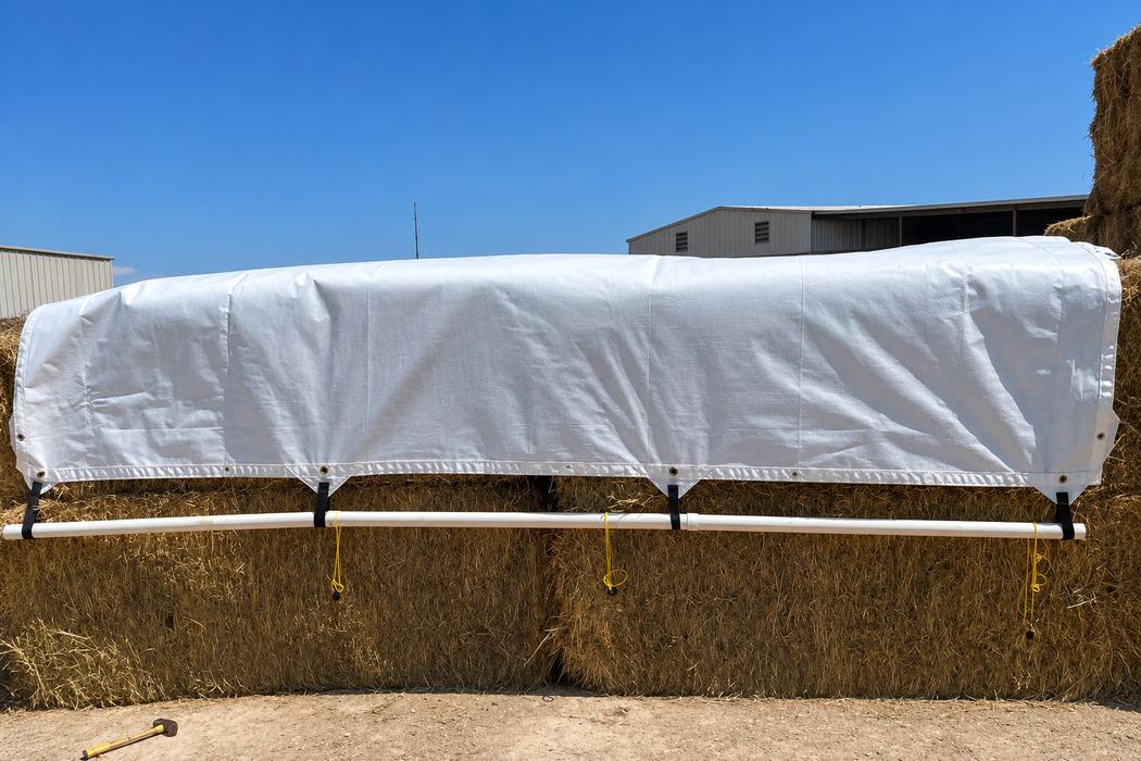 Hay Tarp Cover with Hand Straps, 12 mil Black/White Medium Duty Poly