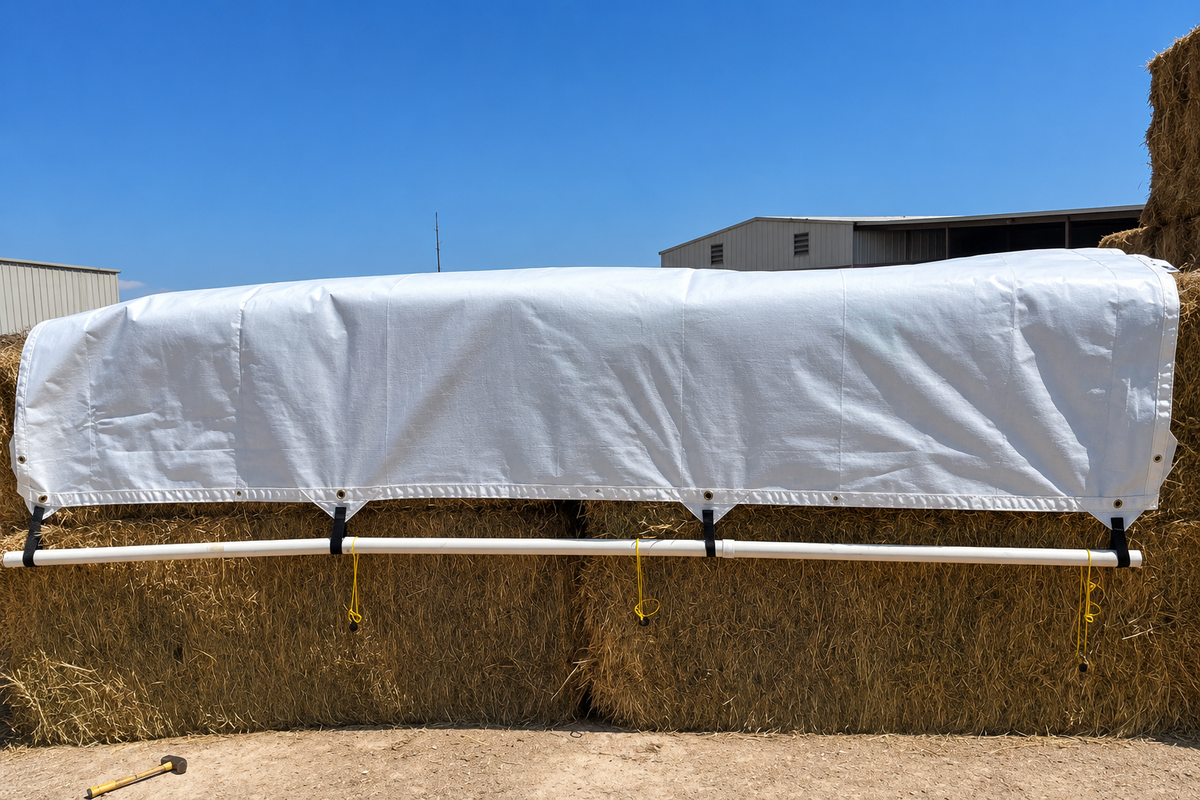 Hay Tarp Cover with Hand Straps 16 mil Blue/White Extra Heavy Duty Poly
