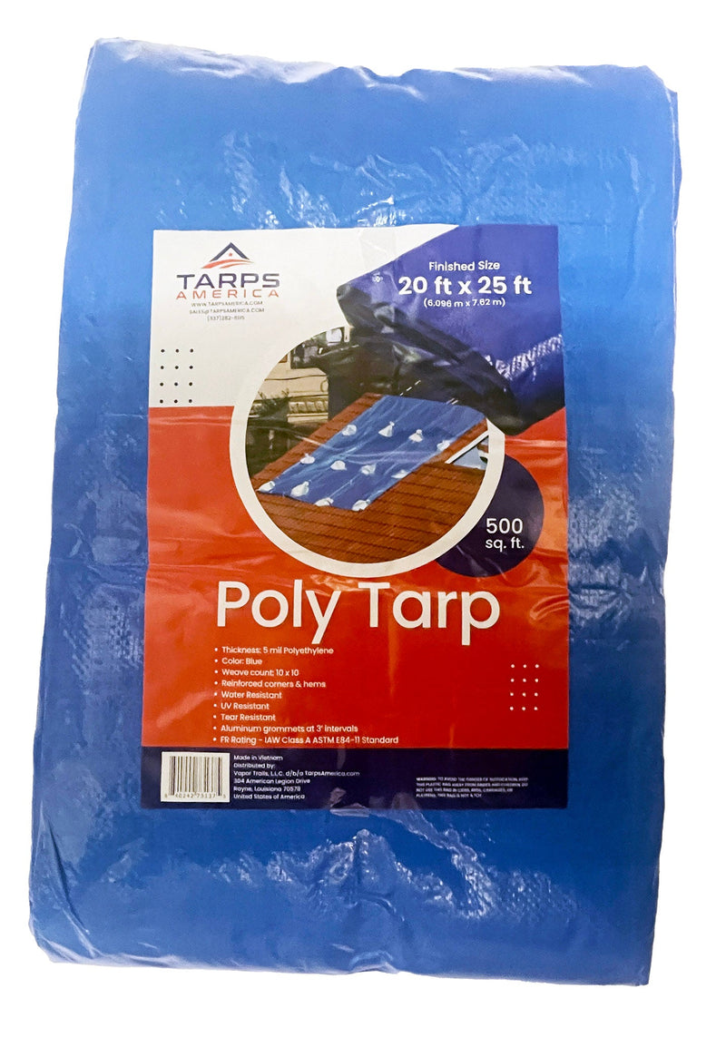 Blue Poly Tarp 20' x 25' 3 Pack - Multipurpose Protective Cover - Lightweight, Durable, Waterproof, Weather Proof - 5 Mil Thick Polyethylene